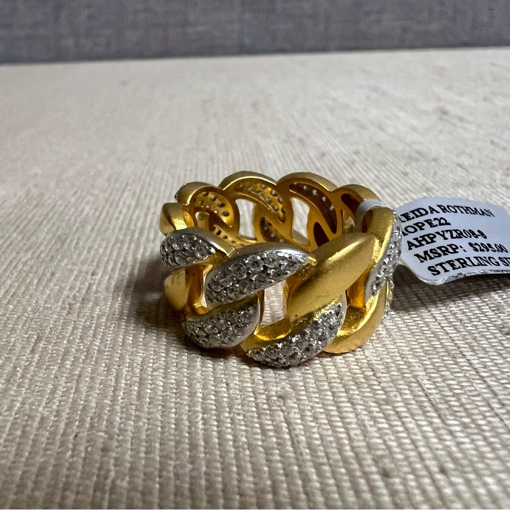 Freida Rothman Pave Chain Link Ring Sz 8 NWT